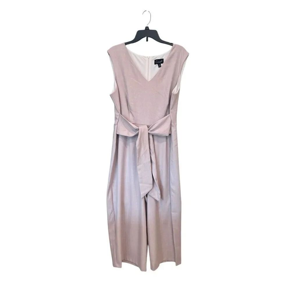 Connected Apparel Women's Sleeveless Tie Front Crop Jumpsuit Beige Sz 16 NWOT